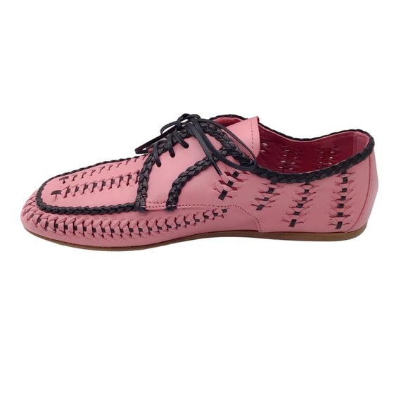 PRADA PINK / BLACK 2019 WOVEN LACE-UP MOCCASINS / FLATS - Picture 3 of 8
